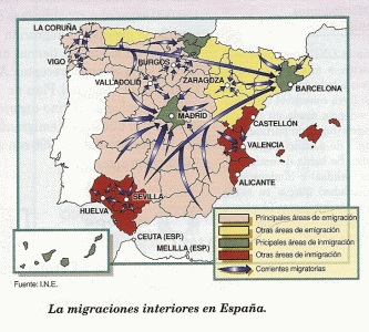 Geo, Humana, Poblacin Migraciones interiores en Espaa, INE, Siglo XX segunda mitad 